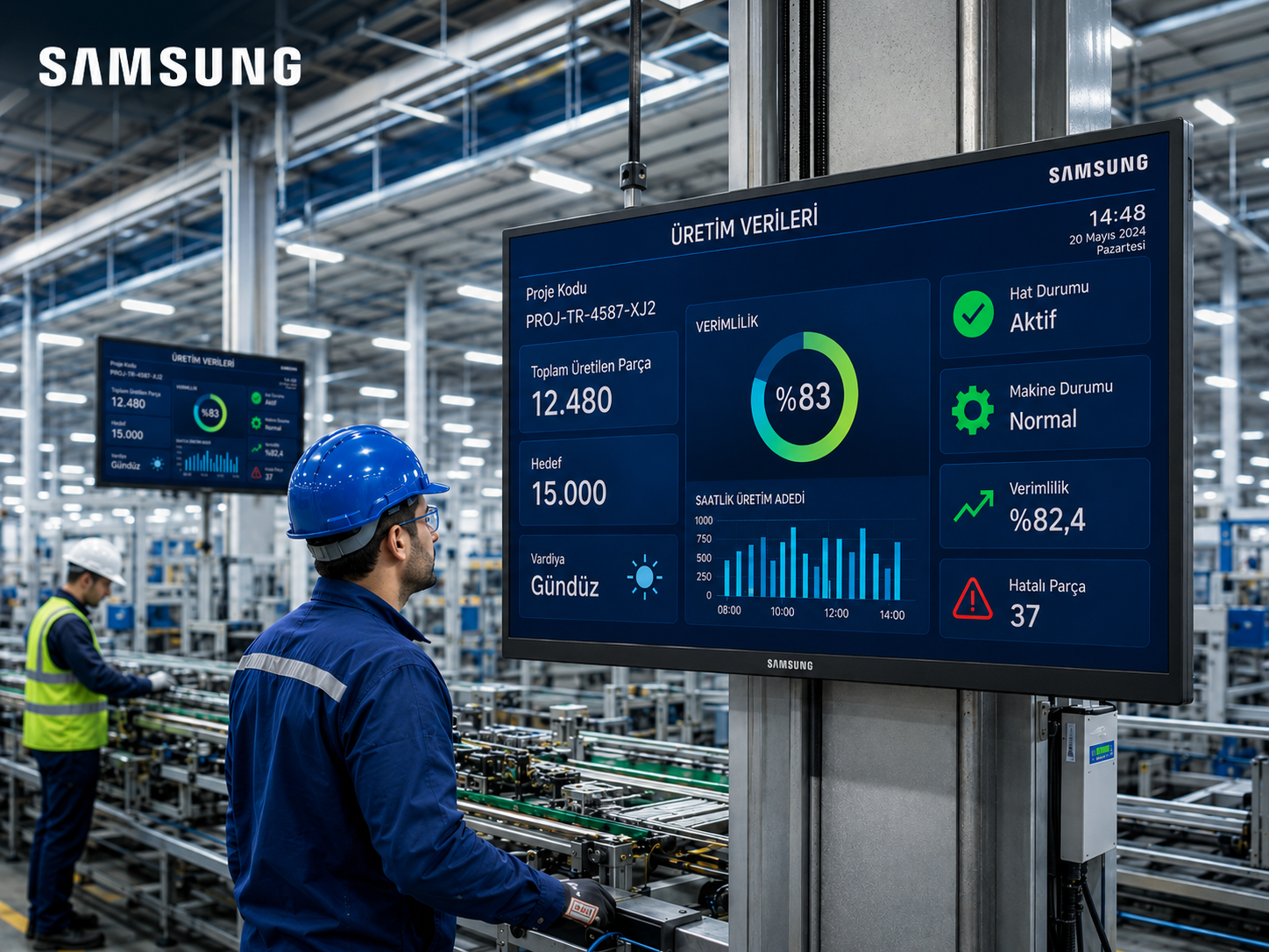 Fabrikalarda digital signage ekranları ve akıllı üretim sistemleri